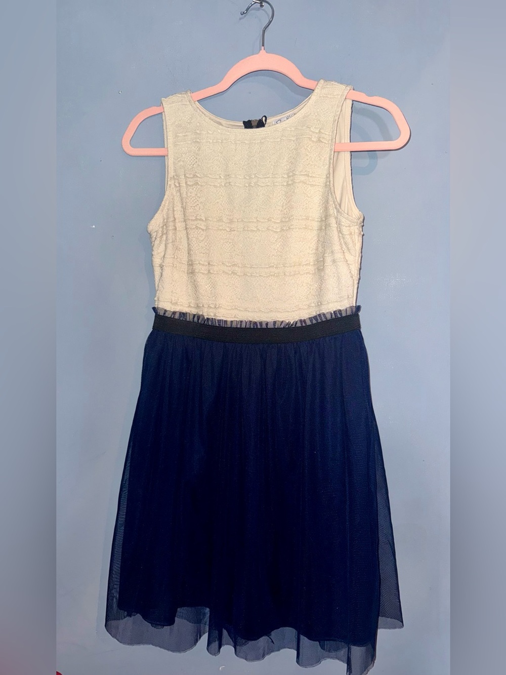 Speechless Cream Lace Navy Tulle Fit & Flare Dress M